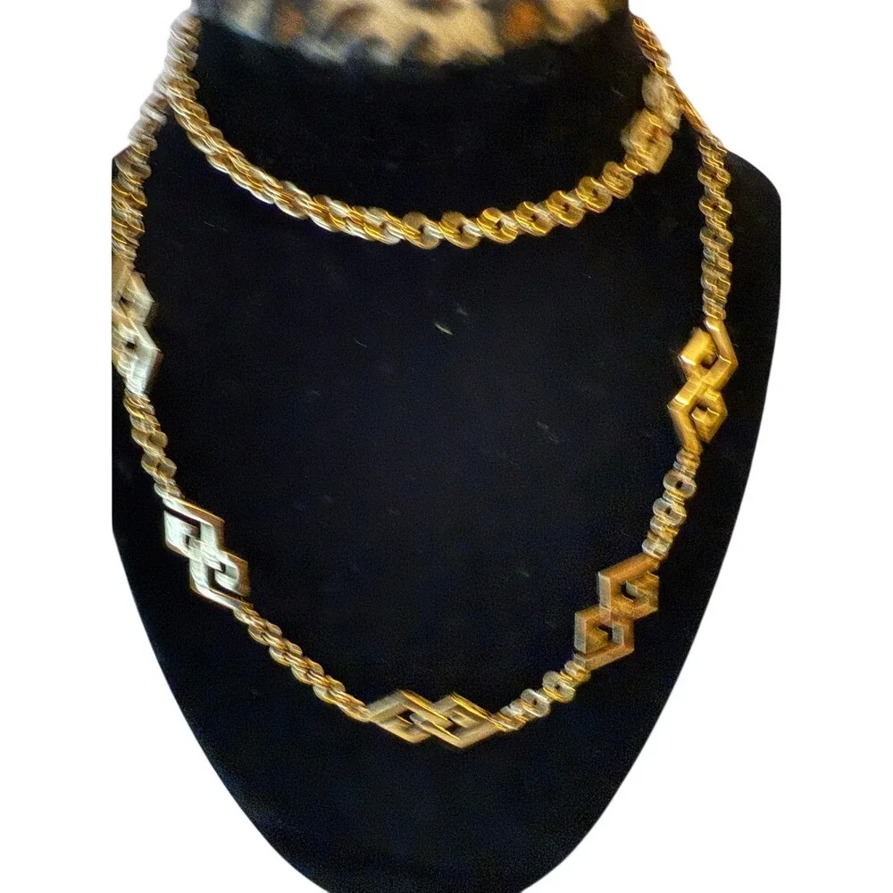 Vintage Givenchy‎ Necklace Gold Tone Logo Geometric 30